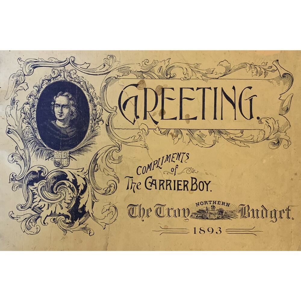 Antique 1893 Victorian Complimentary Customer Gift. The Troy Northern Budget